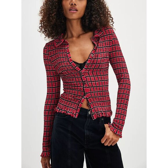 Free People Tops - FREE PEOPLE Caught A Feeling Cardi / Red Combo